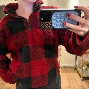 Thread & Supply Red and Black Checkered Turtleneck Sweater